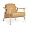 Fjord Upholstered Wooden Lounge Armchair tan angled