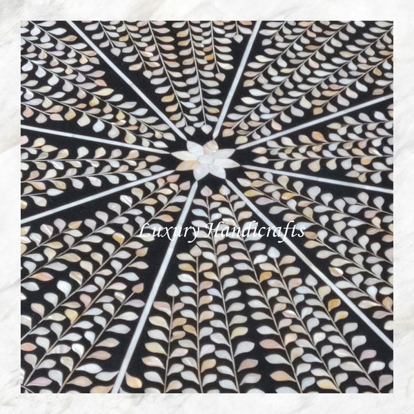 Flora Mother of Pearl Inlay Dining Table Black