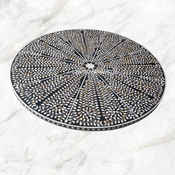 Flora Mother of Pearl Inlay Dining Table Black