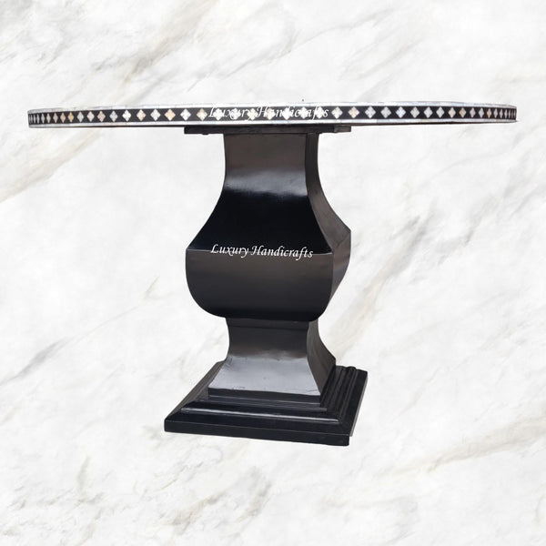 Flora Mother of Pearl Inlay Dining Table Black