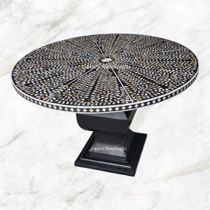 Flora Mother of Pearl Inlay Dining Table Black