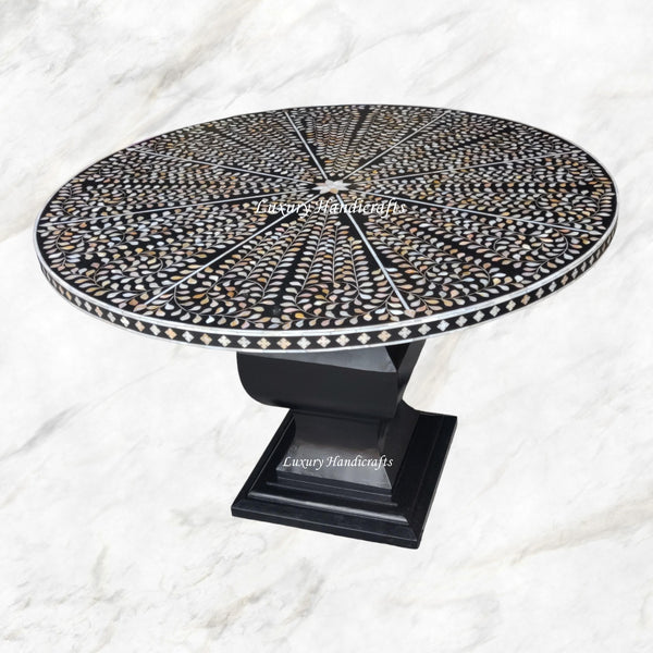Flora Mother of Pearl Inlay Dining Table Black