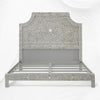 Letto king size con intarsio in osso floreale in grigio