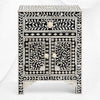 Table de chevet à deux portes et tiroirs avec incrustation d'os et motif floral, noir