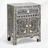 Table de chevet à deux portes et tiroirs avec incrustation d'os et motif floral, noir