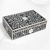 Floral Bone Inlay Box Black
