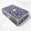 Boîte à incrustations d'os motif floral indigo clair
