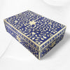 Boîte à incrustations d'os motif floral indigo clair