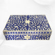Boîte à incrustations d'os motif floral indigo clair