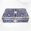 Boîte à incrustations d'os motif floral indigo clair