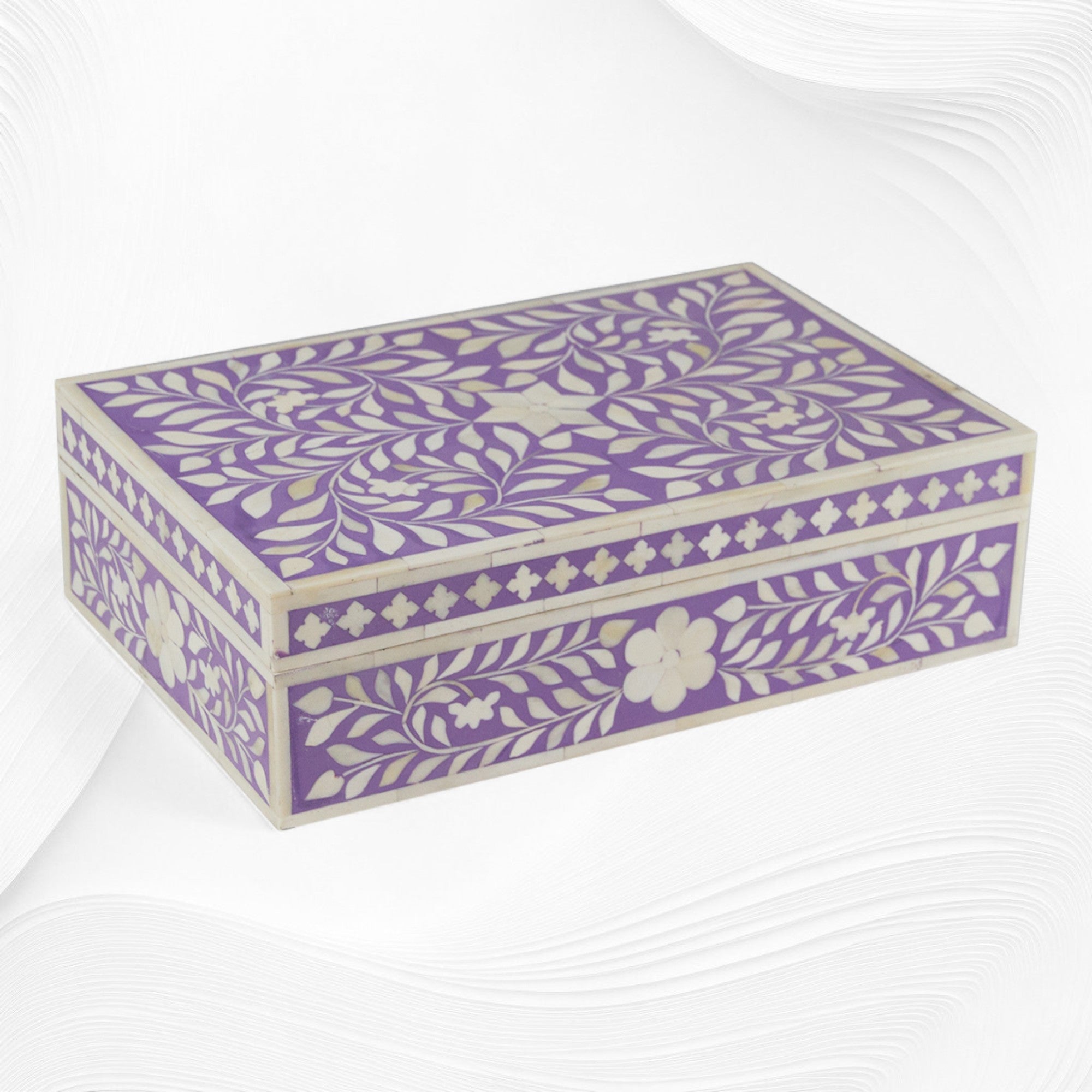 Floral Bone Inlay Box Purple – Luxury Handicraft