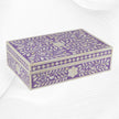 Boîte à incrustations d'os motif floral violet