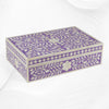 Boîte à incrustations d'os motif floral violet