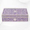 Boîte à incrustations d'os motif floral violet