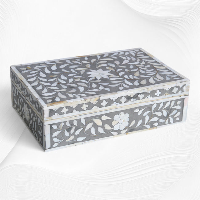 Floral Mother Of Pearl Inlay Box Grey