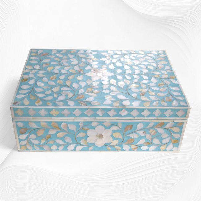 Floral Mother Of Pearl Inlay Box Turquoise
