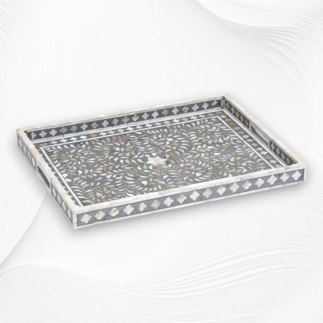 Floral Mother of Pearl Inlay Tray Grey