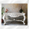 French Style Handcarved Wooden Console White Distress Finish 1