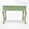 Geometric Bone Inlay 2 Drawer Curved Console Green