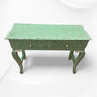 Geometric Bone Inlay 2 Drawer Curved Console Green