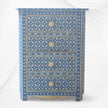 Geometric Bone Inlay 4 Drawer Bedside Blue | Blue Bedside Table