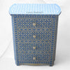 Geometric Bone Inlay 4 Drawer Bedside Blue | Blue Bedside Table