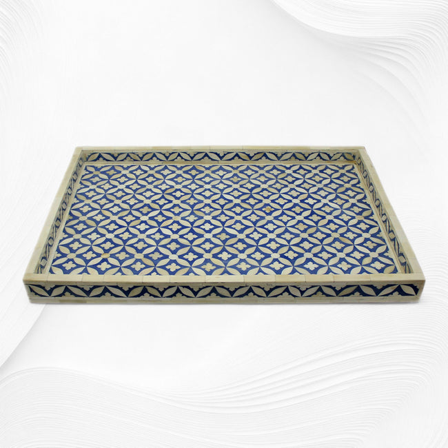 Vassoio con inserto in osso blu con design geometrico