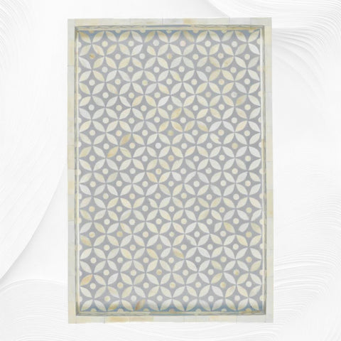 Plateau d'Incrustation d'Os Design Géométrique Gris
