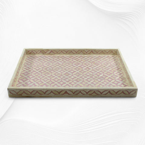 Plateau d'incrustation d'os rose foulard au design géométrique