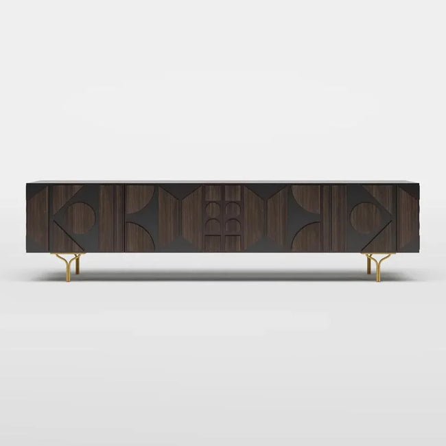 Glyph Carved Front Wooden Media Console on a white background