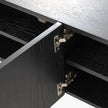 Glyph Carved Front Wooden Media Console with a door open