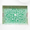 Green Bone Inlaid Rectangular Tray Floral Design | Bone Inlay Serving Tray