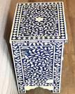 Bone Inlay Floral 3 Drawers Bedside Blue