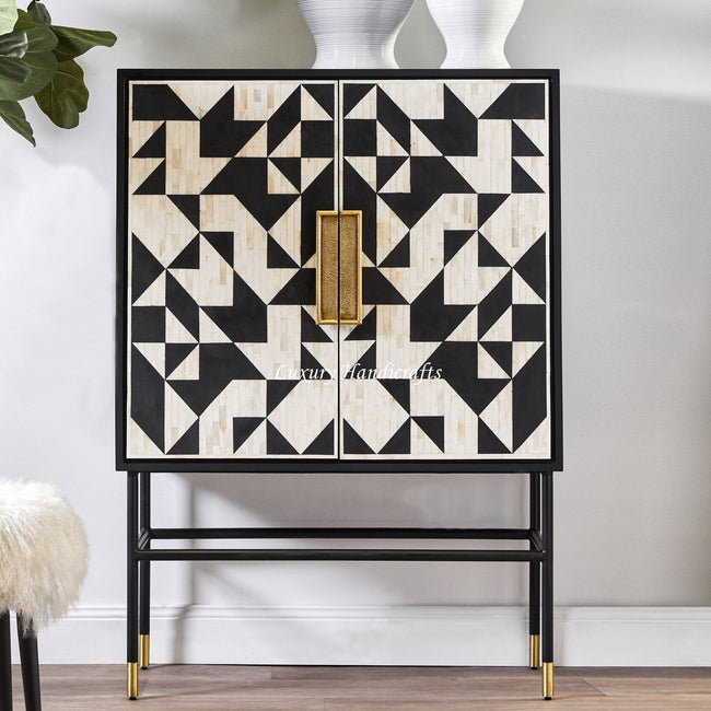 Junto Bone Inlay Bar Cabinet Black