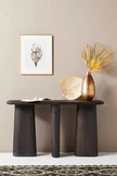 Kala Sculptural Plank Leg Wooden Console Table black finish styled with decor
