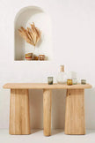 Kala Sculptural Plank Leg Wooden Console Table natural finish styled