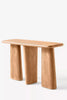 Kala Sculptural Plank Leg Wooden Console Table natural finish on white