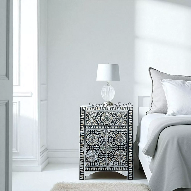 Kaleidoscope Mother of Pearl Inlay Nightstand Black