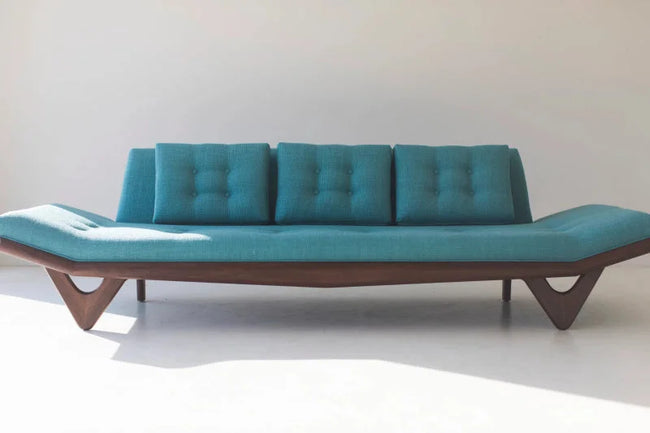 Lagoon Tufted Sofa on Wooden Base in teal velvet