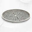 Large Round Bone Inlay Tray Floral Design Black