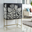 Lucas bone inlay bar cabinet in black finish with intricate floral design