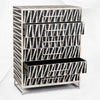 Tallboy con 6 cajones con incrustaciones de hueso de Malawi, negro y blanco