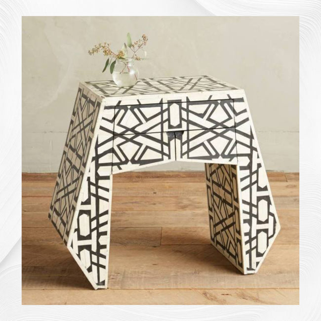 Bone Inlay Bedside Table