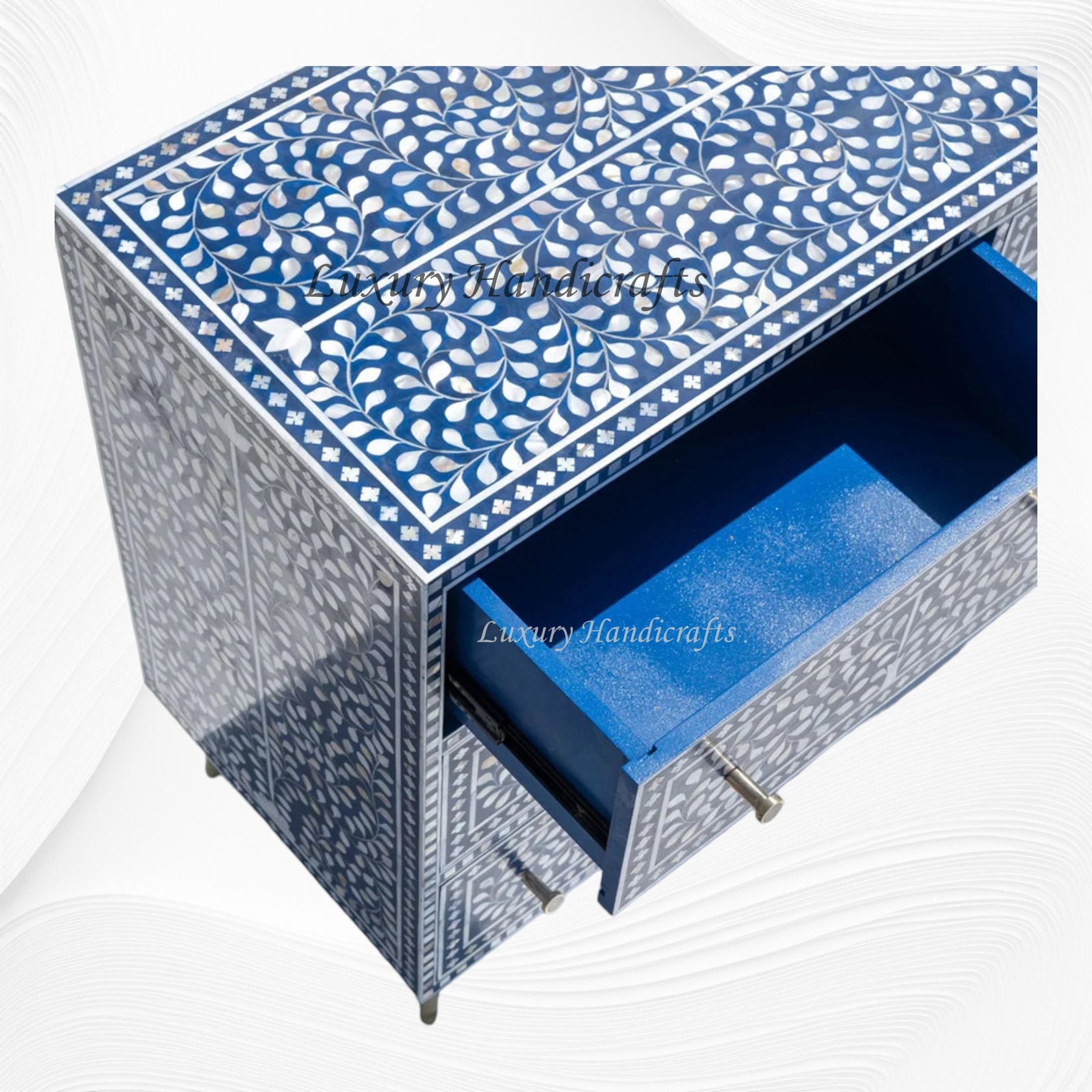 MOP Inlay Floral 9 Drawer Dresser Blue – Luxury Handicraft