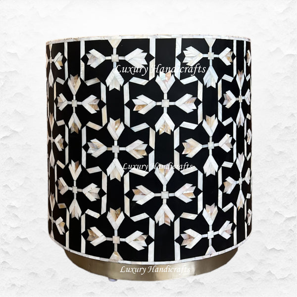 MOP Inlay Lotus Accent Table Black