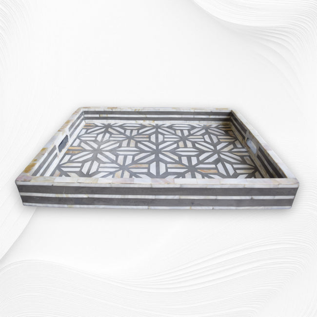Plateau inscrusté de nacre motifs géométriques - La Boutique du Zebu Plateau inscrusté de nacre motifs géométriques - La Boutique du Zebu