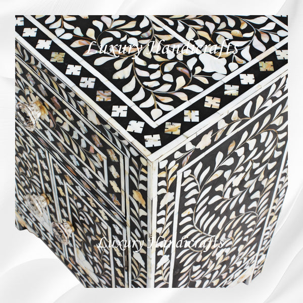 MOP Floral 1 Drawer 2 Door Bedside Table Black