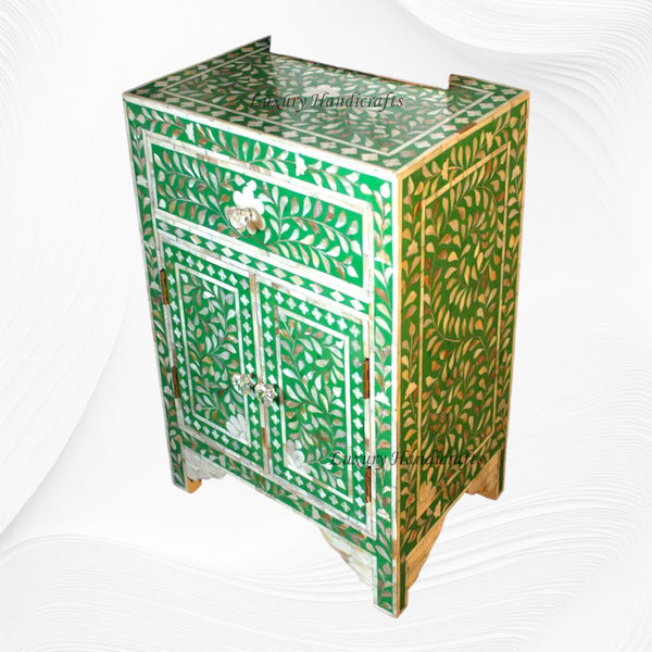 MOP Floral 1 Drawer 2 Door Bedside Table Green