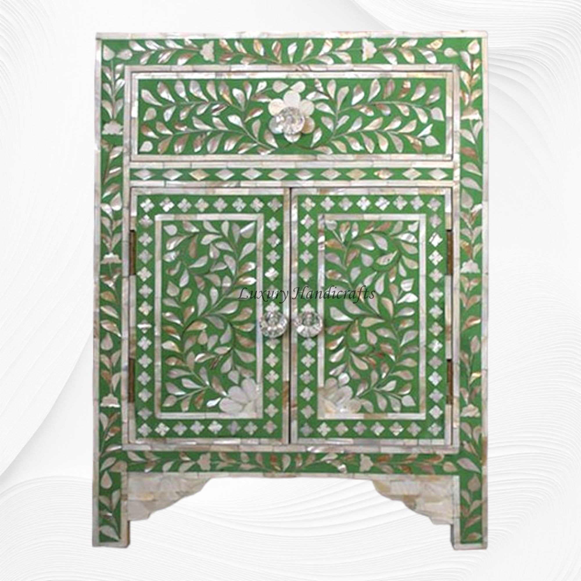MOP Floral 1 Drawer 2 Door Bedside Table Green