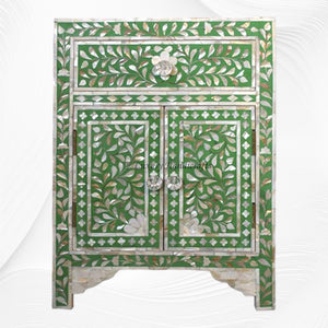 MOP Floral 1 Drawer 2 Door Bedside Table Green